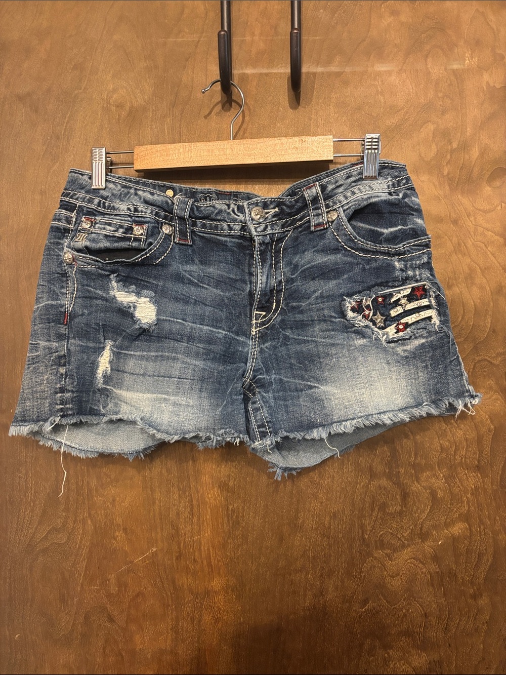 Signature Distressed Denim Shorts - Blue